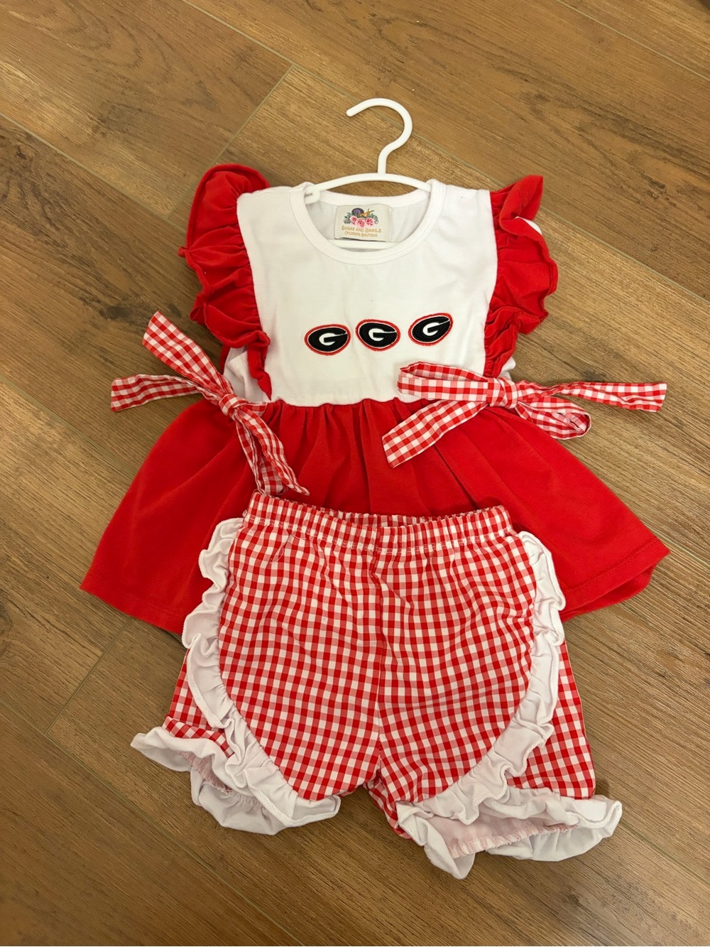 UGA Red & White Gingham Ruffle Matching Set for Girls